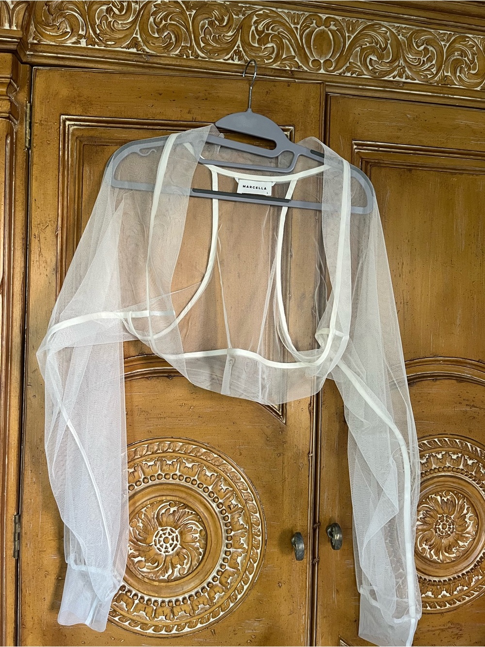 MARELLA white Sheer-Sleeve Strapless Top